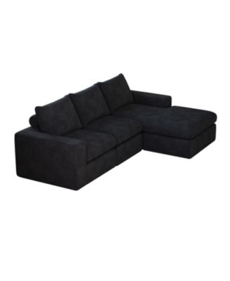 99" Corduroy Sectional Sofa with Chaise & 3 Pillows