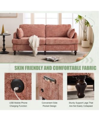 Streamdale Modern Chenille 2-Seater Sofa w/ LED, USB & Storage