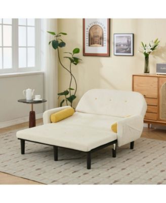 Ivory Corduroy Loveseat Sofa Bed with Storage & USB
