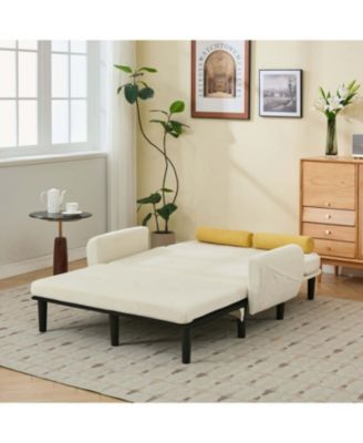 Ivory Corduroy Loveseat Sofa Bed with Storage & USB