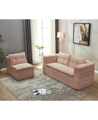 Corduroy Sectional Sofa Bed with Chaise & Blanket