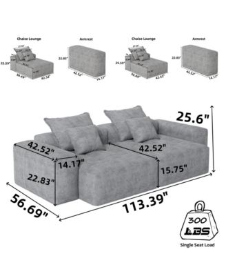 Modern Oversized Chenille Sectional Sofa with Chaise & Pillows