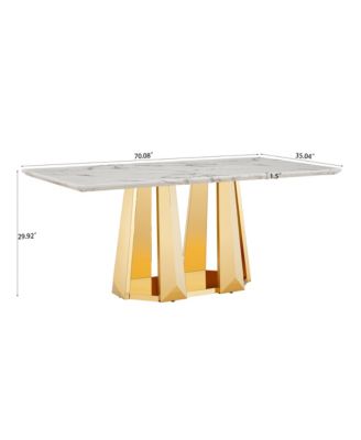 70" Faux Marble Dining Table, Mirrored Base (Gold/White)