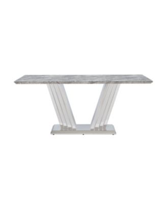 70" Faux Marble Dining Table, Mirrored Base (Silver/Grey)