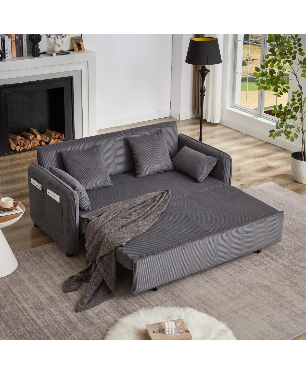 Streamdale Furniture 66" Sleeper Sofa Bed - Pullout, Pillows, Pockets - Grey