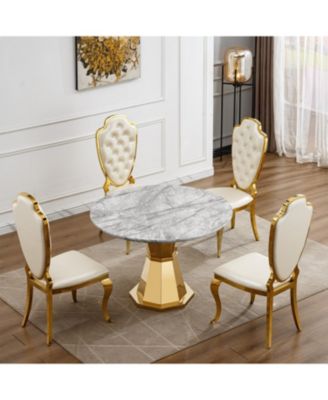 Round Faux Marble Dining Table