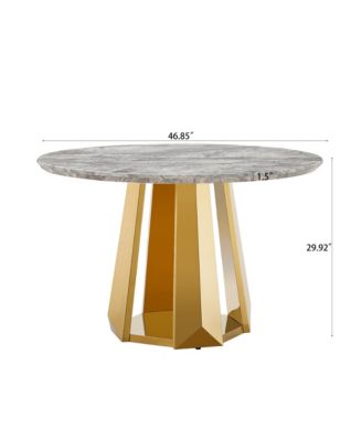 47" Round Faux Marble Dining Table, Gold Base