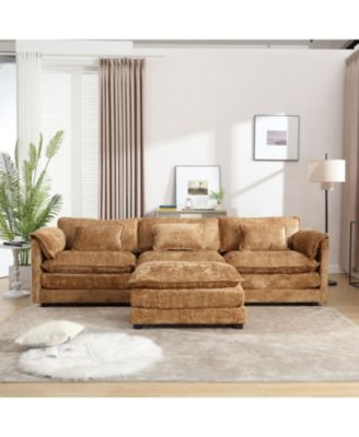 Oversized Sectional Cloud Couch, Modern Chenille L Shape, Ottoman & Memory Foam