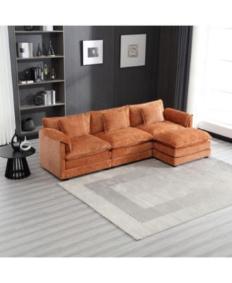 Oversized Sectional Cloud Couch, Modern Chenille L Shape, Ottoman & Memory Foam