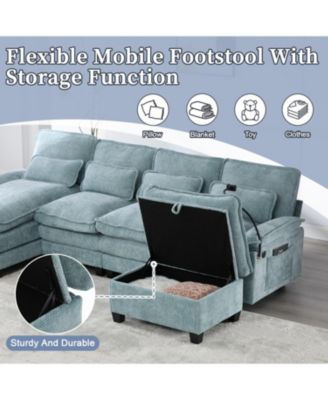  106" U-Shape Sectional Sofa Cloud Couch, Chenille, Ottoman & Pillows