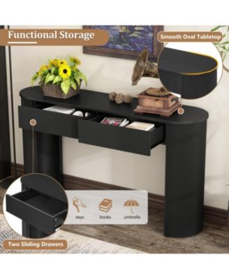Fluted Entryway Console Table with Drawers (Black