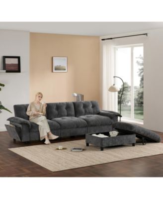 Streamdale L-Shape Sectional Sofa w/ Ottoman, Charging, Cup Holder, Storage