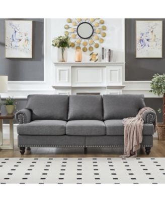 83" Modern Grey Sofa with Nailhead Trim