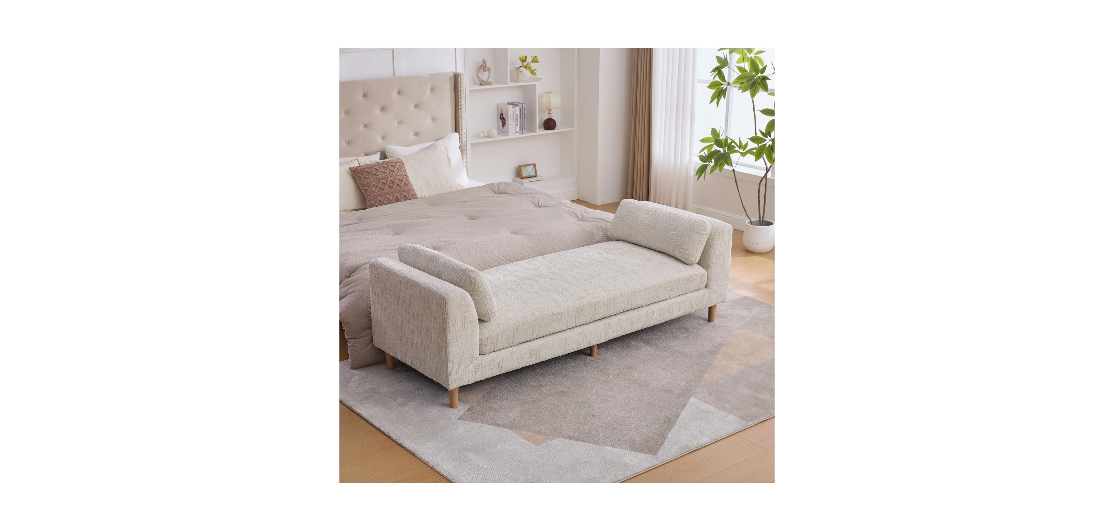 Streamdale FurnitureUpholstered End of Bed Bench with Armrests & Bolsters - Beige