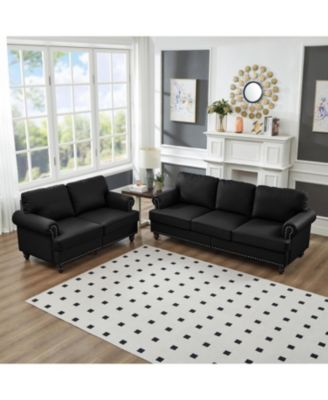 Modern Classic Black Leather 2+3 Seater Sofa Set