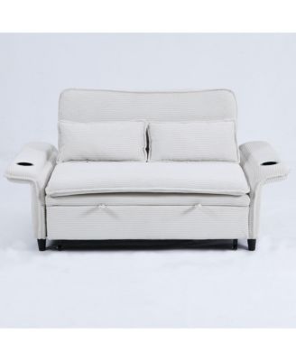  Beige Striped Sofa Bed - Adjustable Arms & Back - 65.74-inch