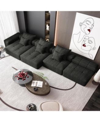 Modern Oversized Chenille Sectional Sofa with 6 Pillows, Black