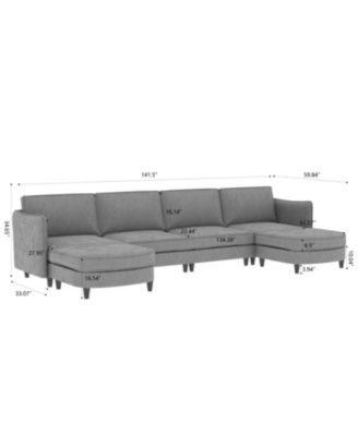 Streamdale 141.5" U-Shaped Sofa Couch with Ottoman & Pockets