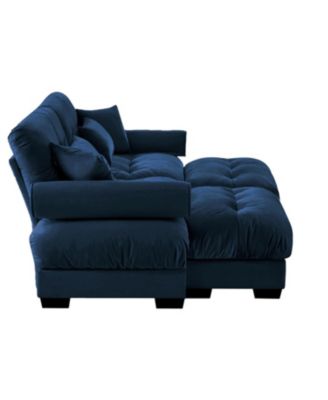 Velvet 2-Seater Sofa with Ottoman, Bolsters, Pillows - Reading Room