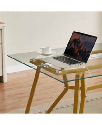 70.9" Rectangular Glass Dining Table - Gold Legs, Seats 1-8