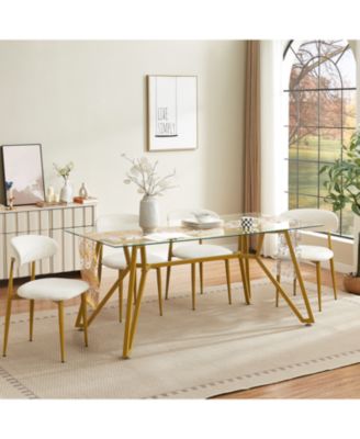 70.9" Rectangular Glass Dining Table - Gold Legs, Seats 1-8