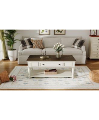 Streamdale Farmhouse Coffee Table - Drawer, Wheels, Solid Wood Legs