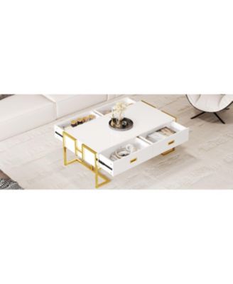 Modern Black Rectangular Coffee Table with 4 Drawers and Gold Base in 47.3"