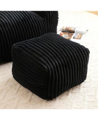 Giant Plush Bean Bag Chair w/ Footstool - Comfy Black Lounge Sofa