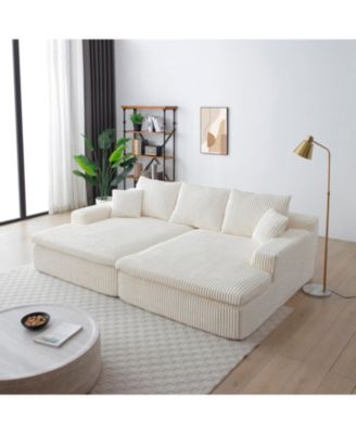 Oversized Sectional Sofa Bed with Double Chaise Lounge - Beige