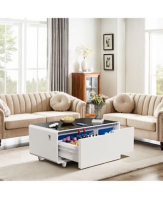 Smart Coffee Table Fridge/Freezer, Bluetooth, Wireless Charge, USB, Light - White