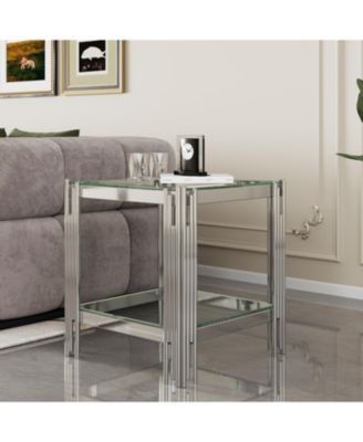 Modern Tempered Glass Top End table with Silver Stainless Steel Frame