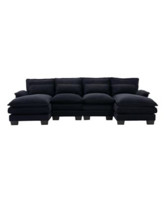 U Shaped Cloud Couch, 110" Chenille Sectional Sofa with Double Chaise