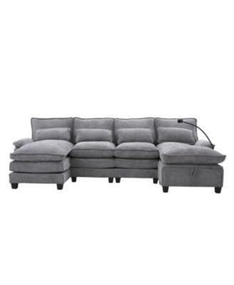 106" U-Shape Sectional Sofa Cloud Couch, Chenille, Ottoman & Pillows