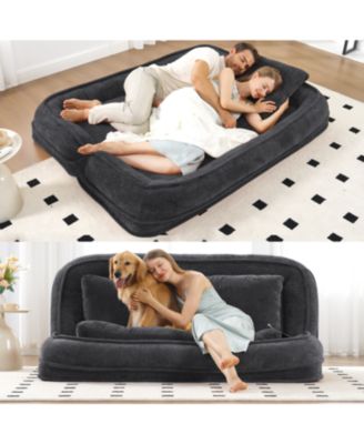 Double Dog Bed Sofa Couch, Extra Large, Adjustable, Chenille Black