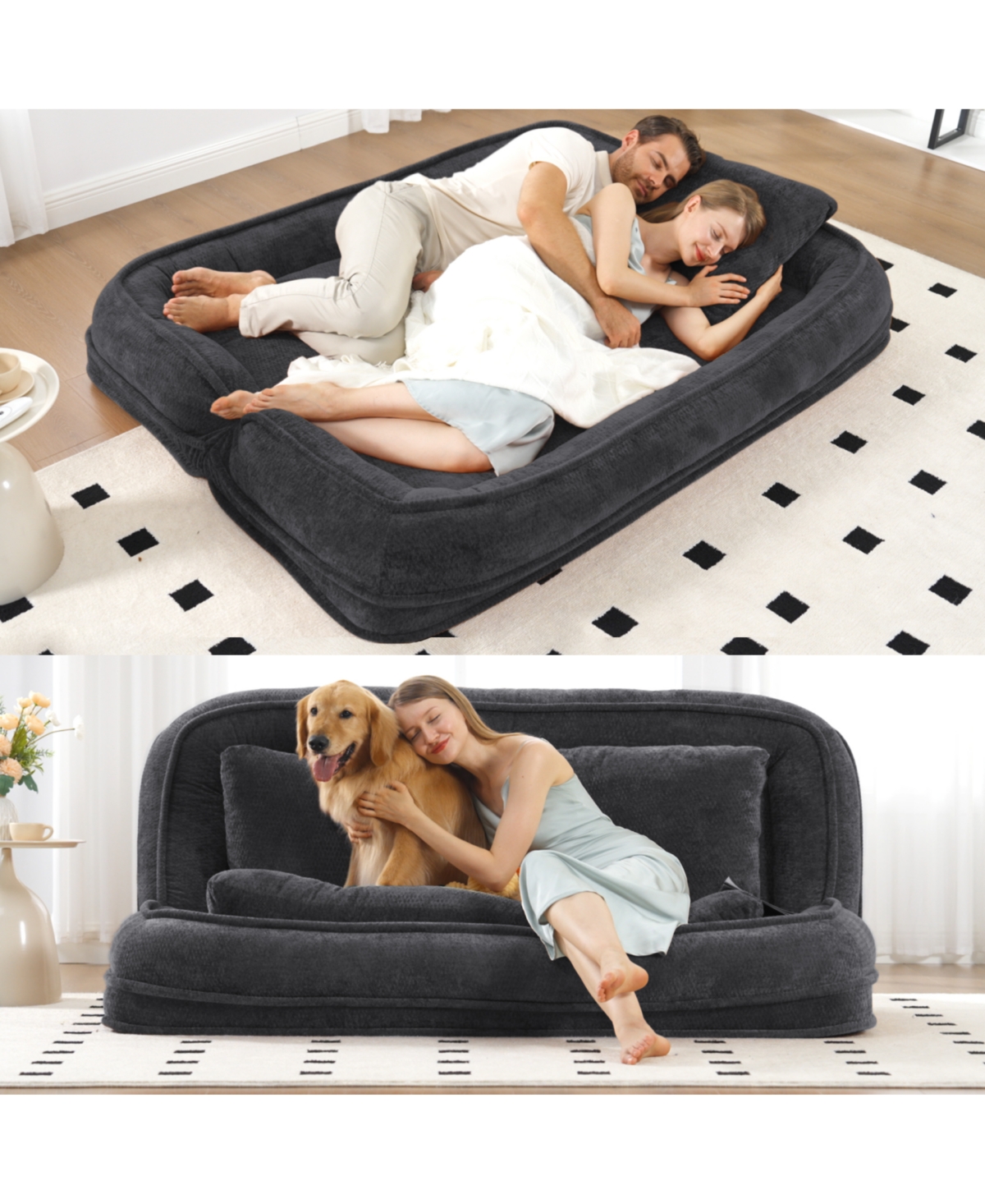 Streamdale Furniture Double Dog Bed Sofa Couch, Extra Large, Adjustable, Chenille Black