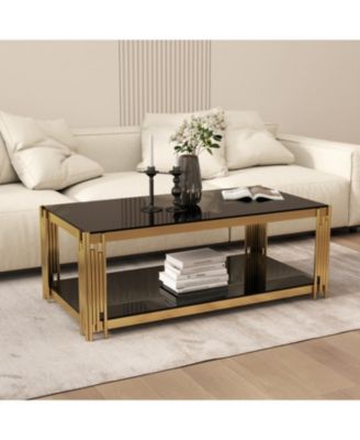 47" Gold Glass Double-Layer Coffee Table