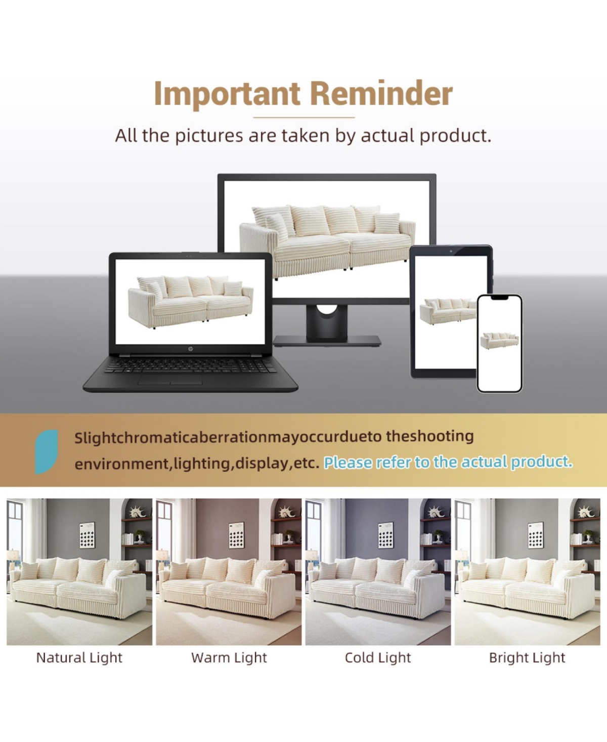 Streamdale Furniture Plush Corduroy 4-Seat Sofa, Modern Comfy Cloud Couch