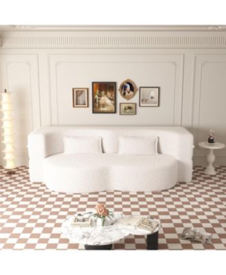 Convertible Teddy Fabric Foam Sleeper Sofa Bed with 2 Pillows