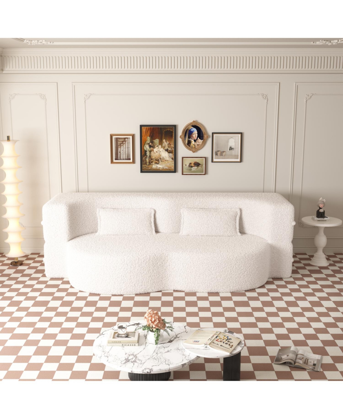 Streamdale Furniture Convertible Teddy Fabric Foam Sleeper Sofa Bed with 2 Pillows