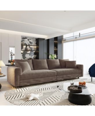 Plush Corduroy 4-Seat Sofa, Modern Comfy Cloud Couch, Deep Seat, Camel