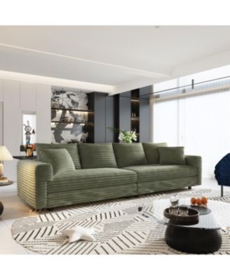  Corduroy 4-Seat Sofa, Modern Comfy Cloud Couch with Pillows, Green