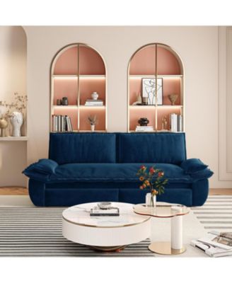 Queen Pull Out Sleeper Sofa Bed - 3-in-1 Convertible Velvet Loveseat, Blue