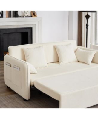 66" Sleeper Sofa Bed 3-in-1 Pullout, Corduroy, Beige