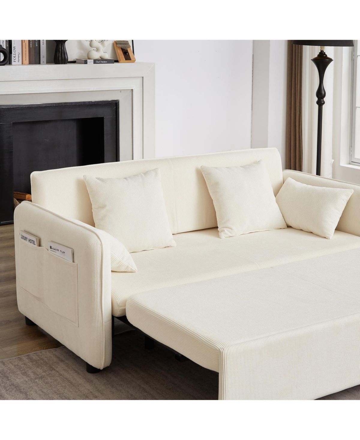 Streamdale Furniture 66" Sleeper Sofa Bed 3-in-1 Pullout, Corduroy, Beige