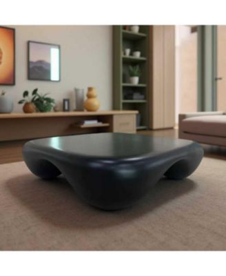 Modern Coffee Table Faux Travertine Textured for Livingroom/Office,black