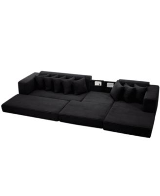 Streamdale Oversize Cloud Sectional Sofa Bed, L-Shape, 8 Pillows, Corduroy, Black (Right Facing)