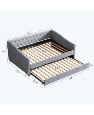  Upholstered Daybed with Twin Trundle, Tufted Sofa Bed - Light Grey