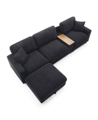 Streamdale Oversized L-Shaped Sectional Sofa with Drop Down Table & Storage Ottoman