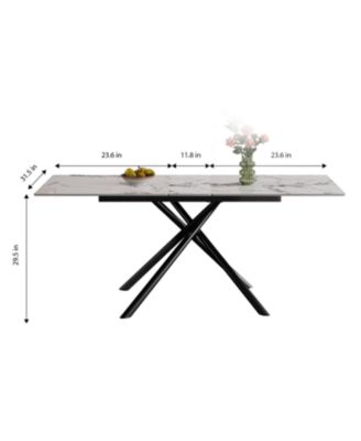 59" Modern Expandable Dining Table, Sintered Stone Top, Black X-Base