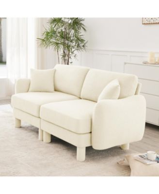  2-Seater Beige Boucle  Shell Armrests Loveseat